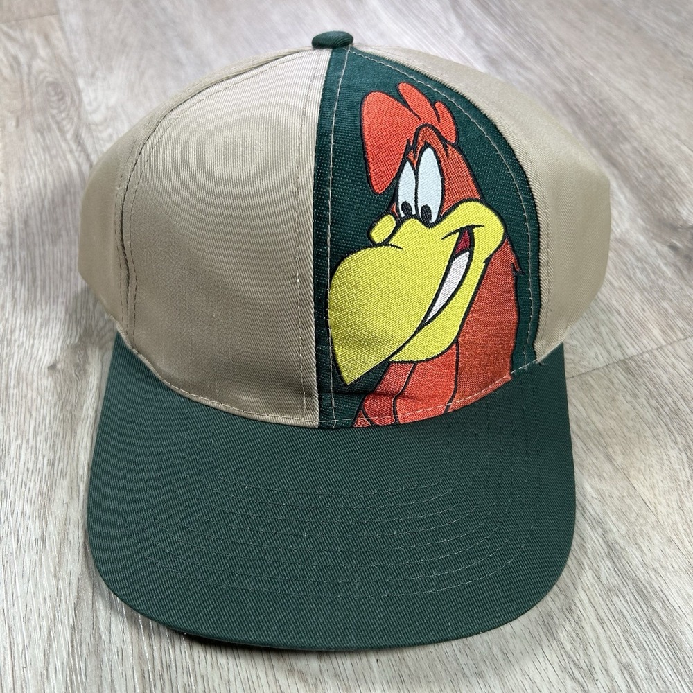 VTG 1997‎ Looney Tunes Foghorn Leghorn Snapback Hat  Six Flags Beige Green Cap